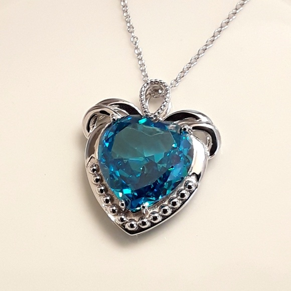 NEW S925 Blue Heart of The Sea Pendant Necklace - Picture 2 of 8